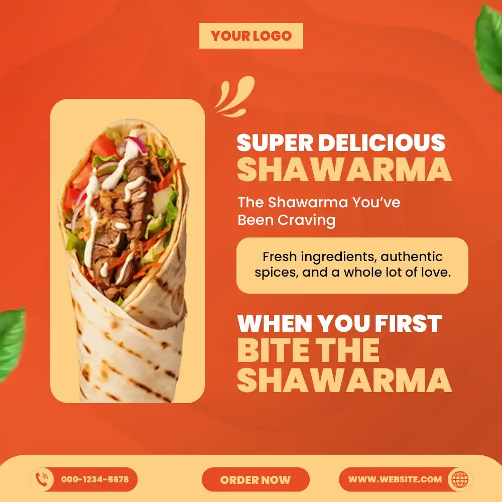 Delicious Shawarma Food Promotion Social Media Post Editable PSD Template