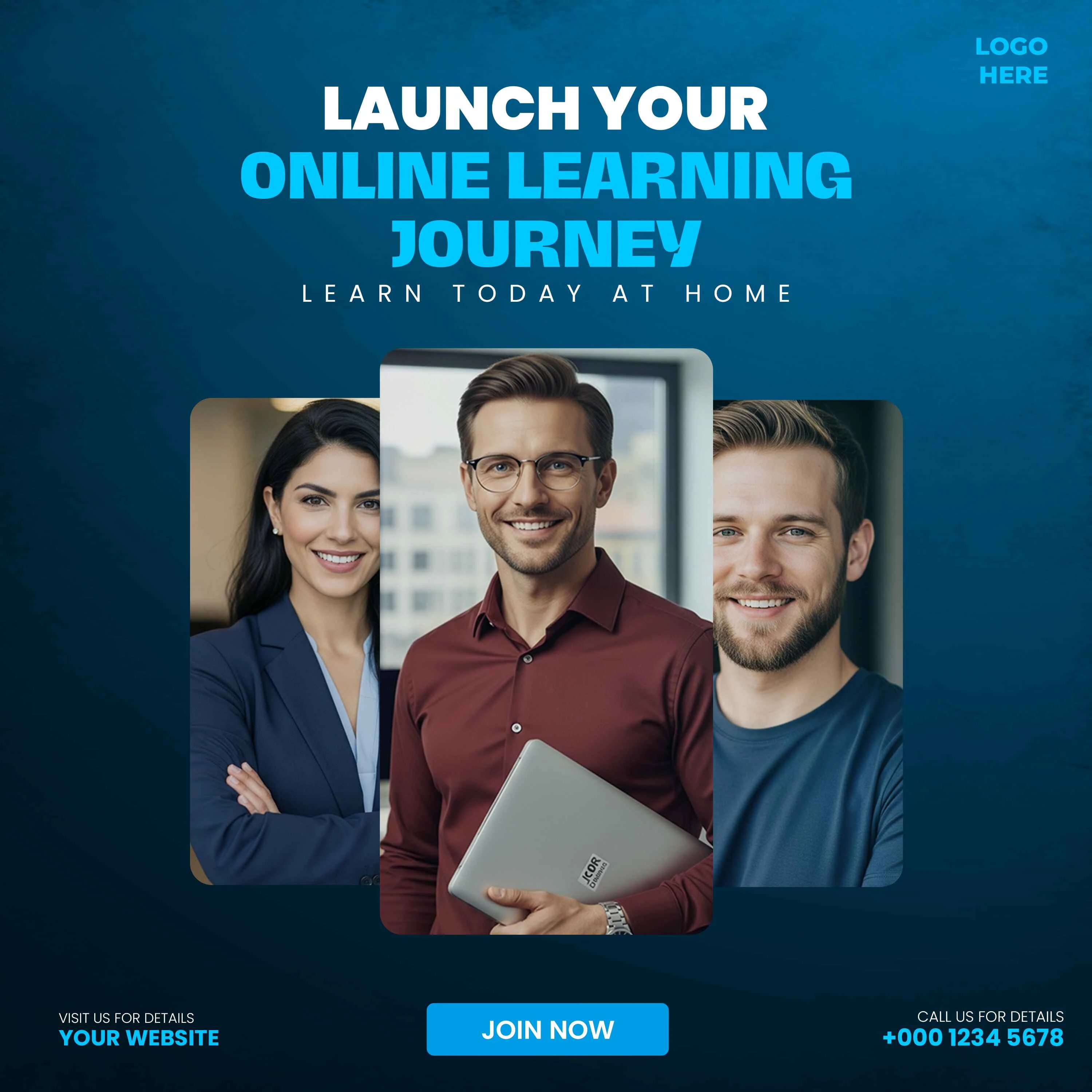 Promotional banner for online learning platform featuring diverse professionals