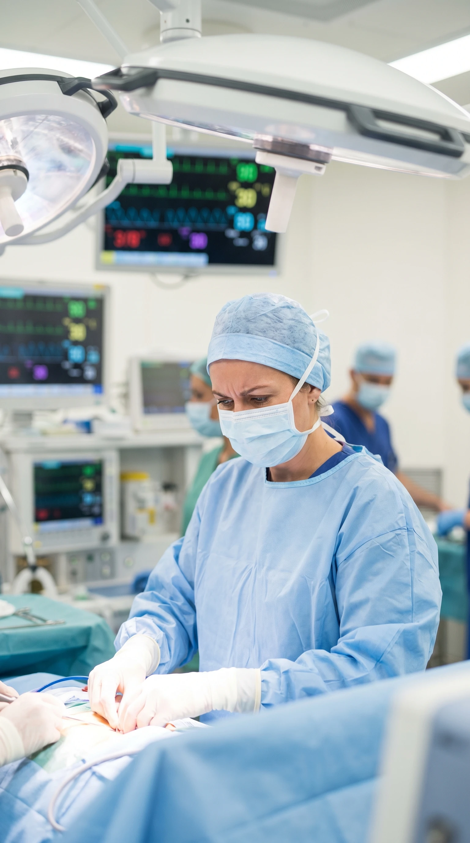 Female surgeon performing surgery in modern operating room