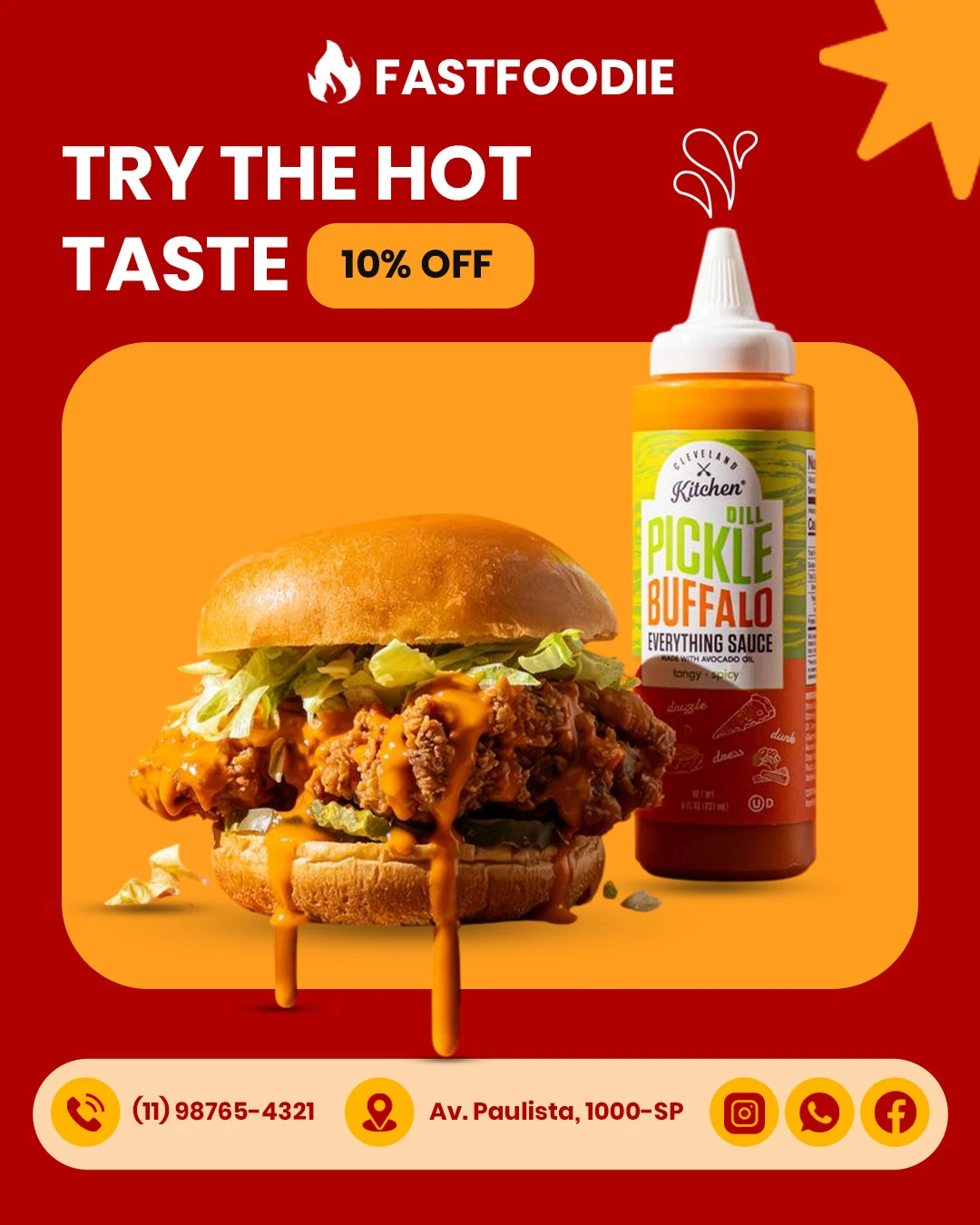 Hot Spicy Fried Chicken Burger Promo Social Media Editable PSD Template