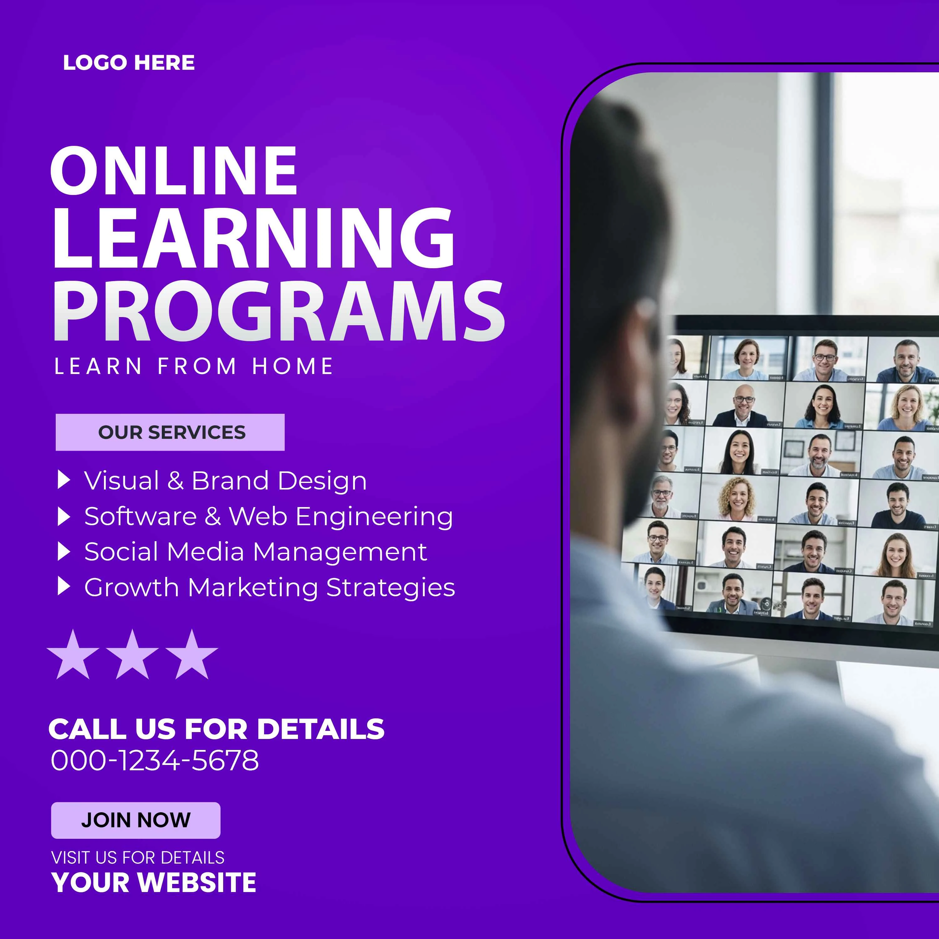 Promotional banner for online learning programs and remote education