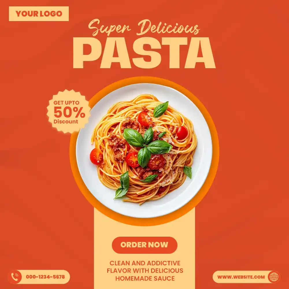 Super Delicious Pasta Restaurant Promotion Social Media Post Editable PSD Template