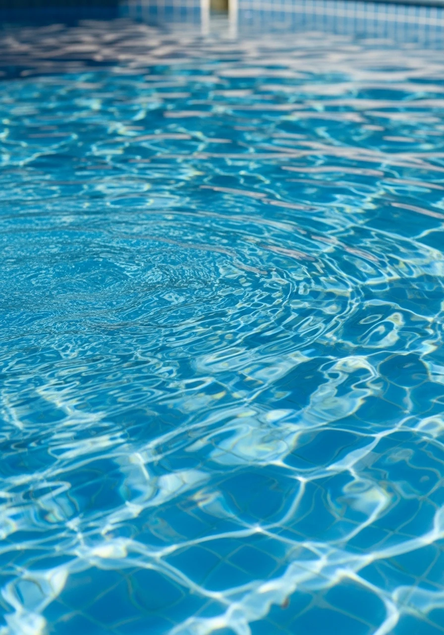 Blue swimming pool water with ripples and sunlight reflections