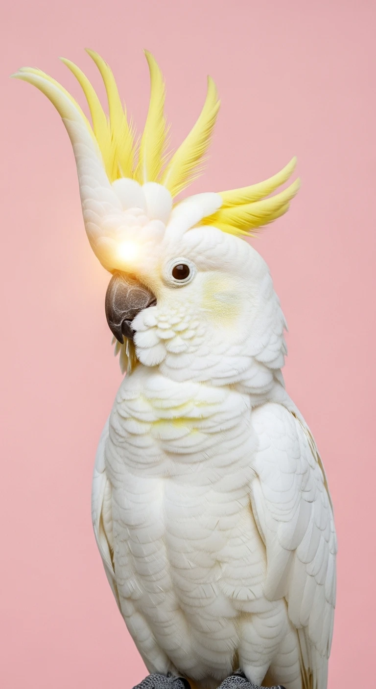 Sulphur-crested cockatoo with yellow crest on pink background