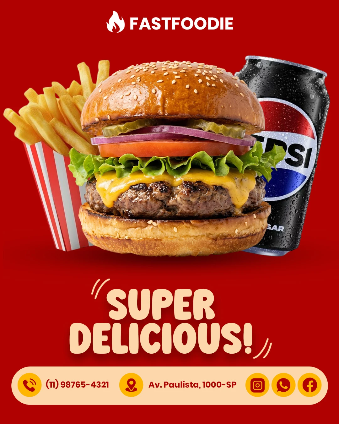 Fast Food Burger Restaurant Promotion Social Media Post Editable PSD Template