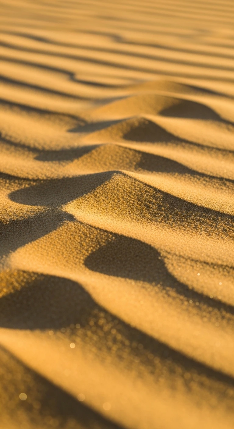 Close-up of golden sand ripples in warm desert sunlight