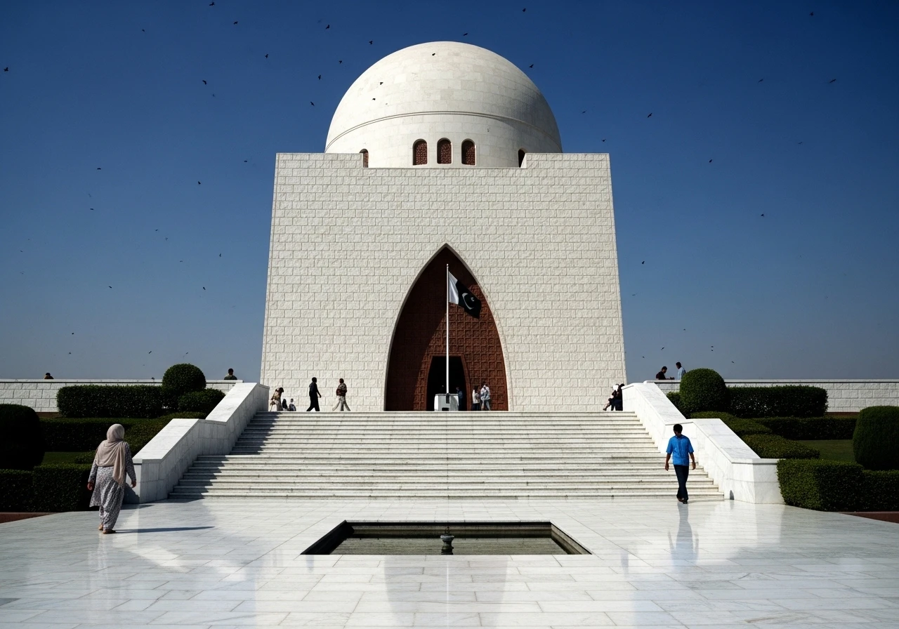 Mazar-e-Quaid Jinnah Mausoleum under clear blue sky in Karachi