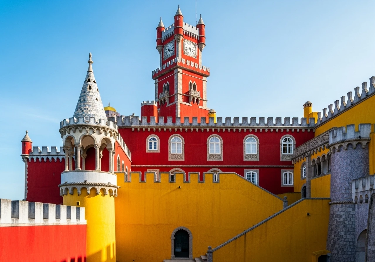 Colorful Pena Palace architecture in Sintra Portugal