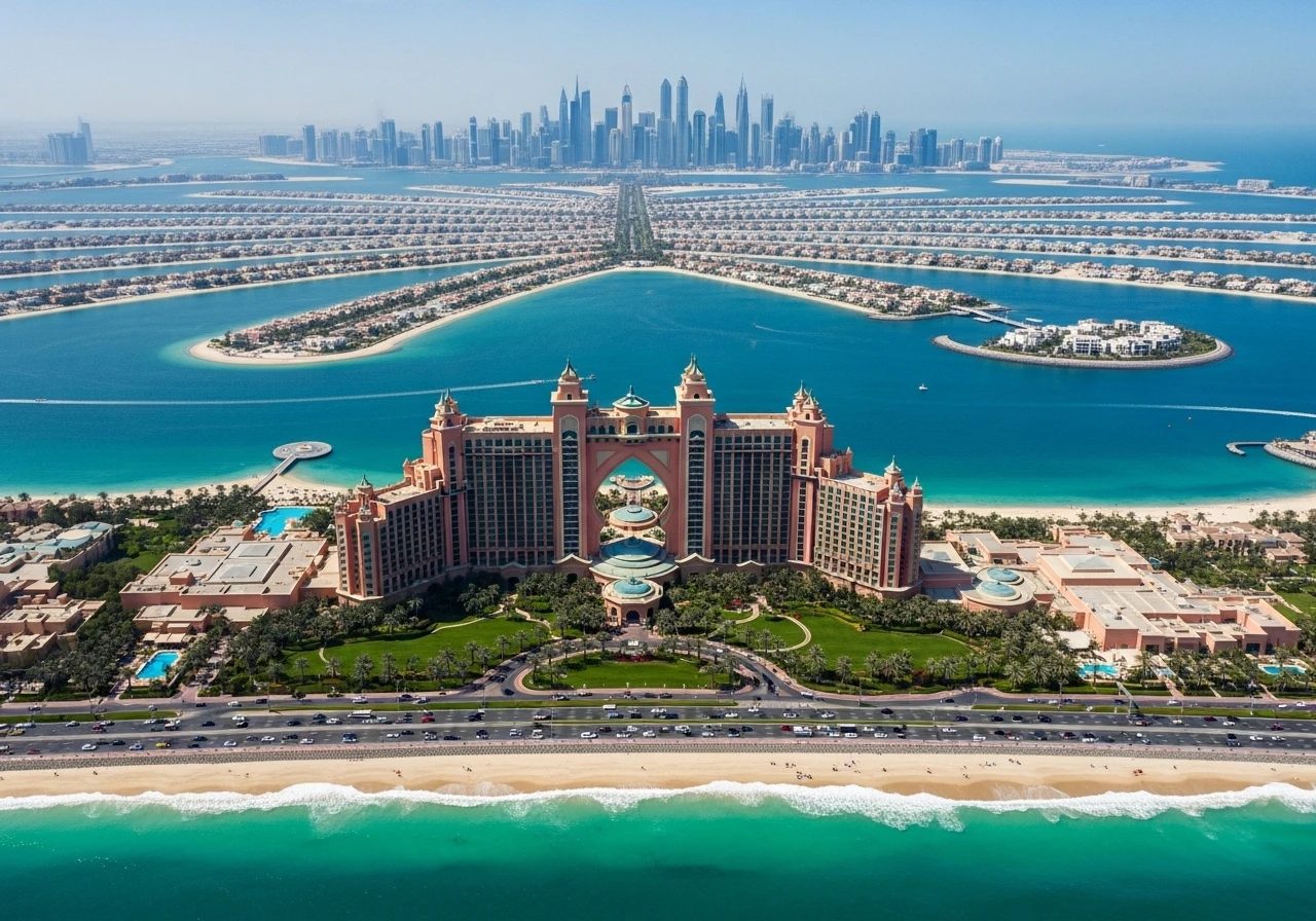 Aerial view of Atlantis The Palm and Palm Jumeirah Dubai