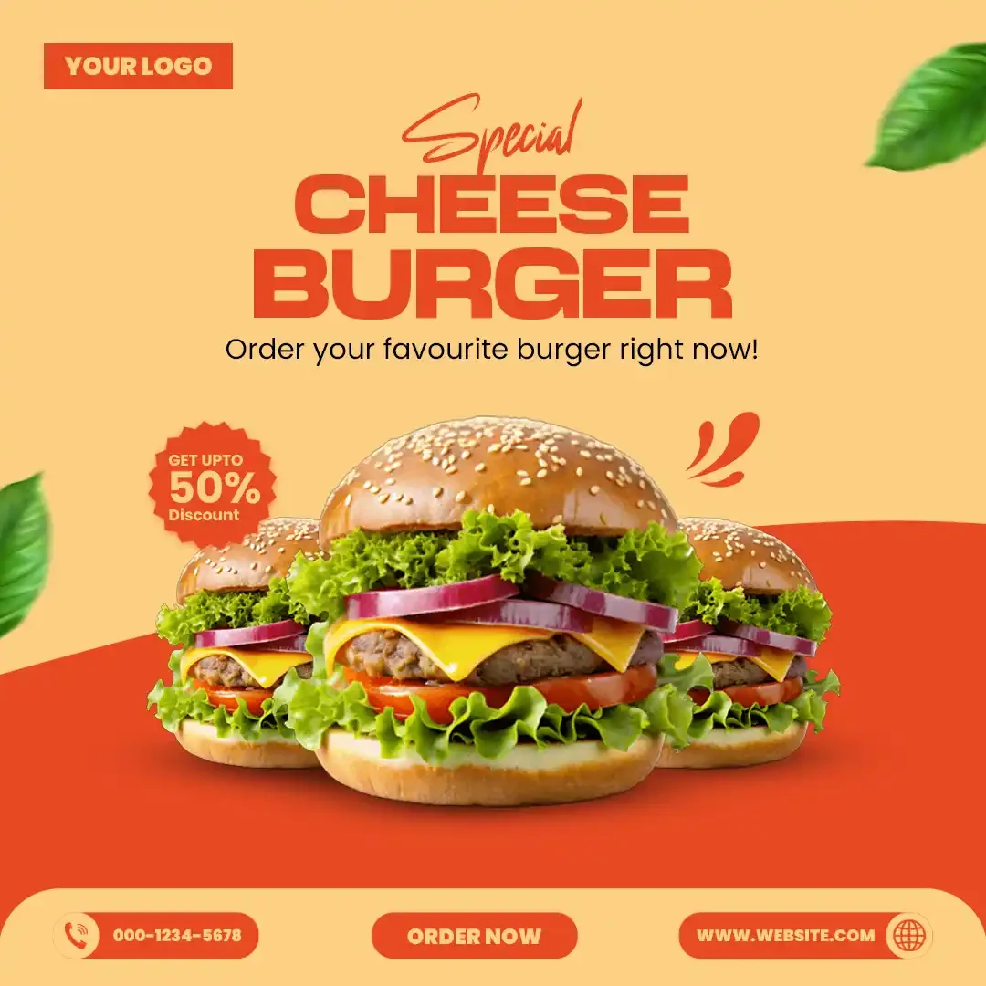 Special Cheese Burger Food Promotion Social Media Post Editable PSD Template