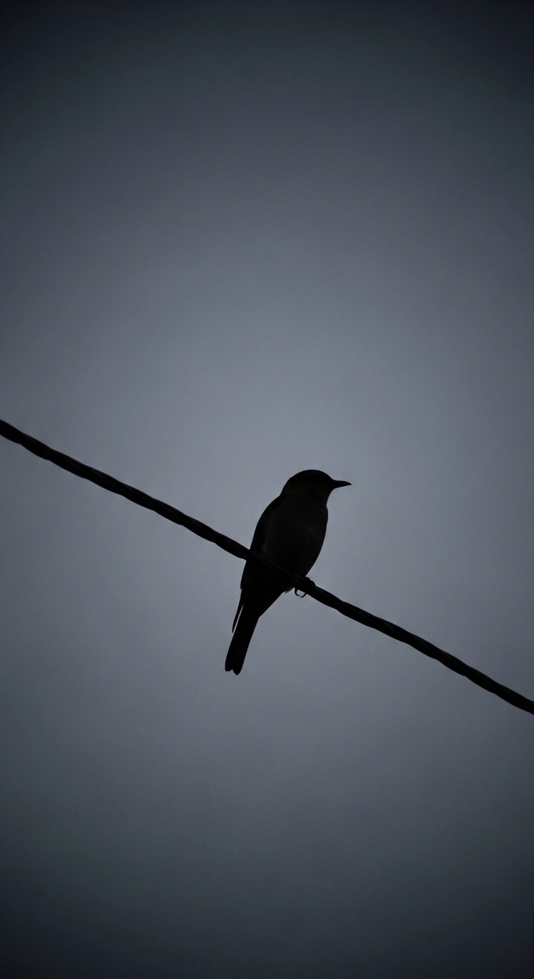 Silhouette of a lone bird perched on a wire