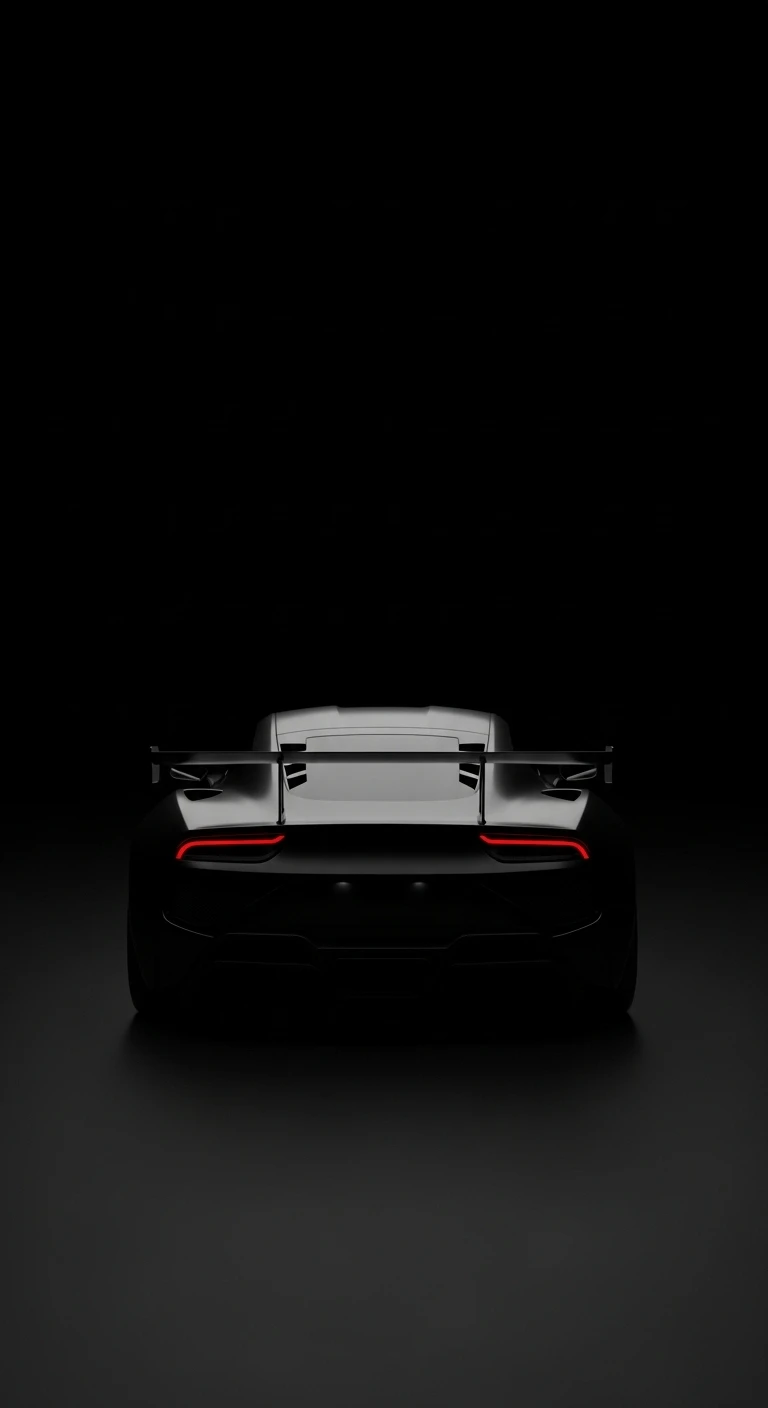 Rear view of a black sports car in low light