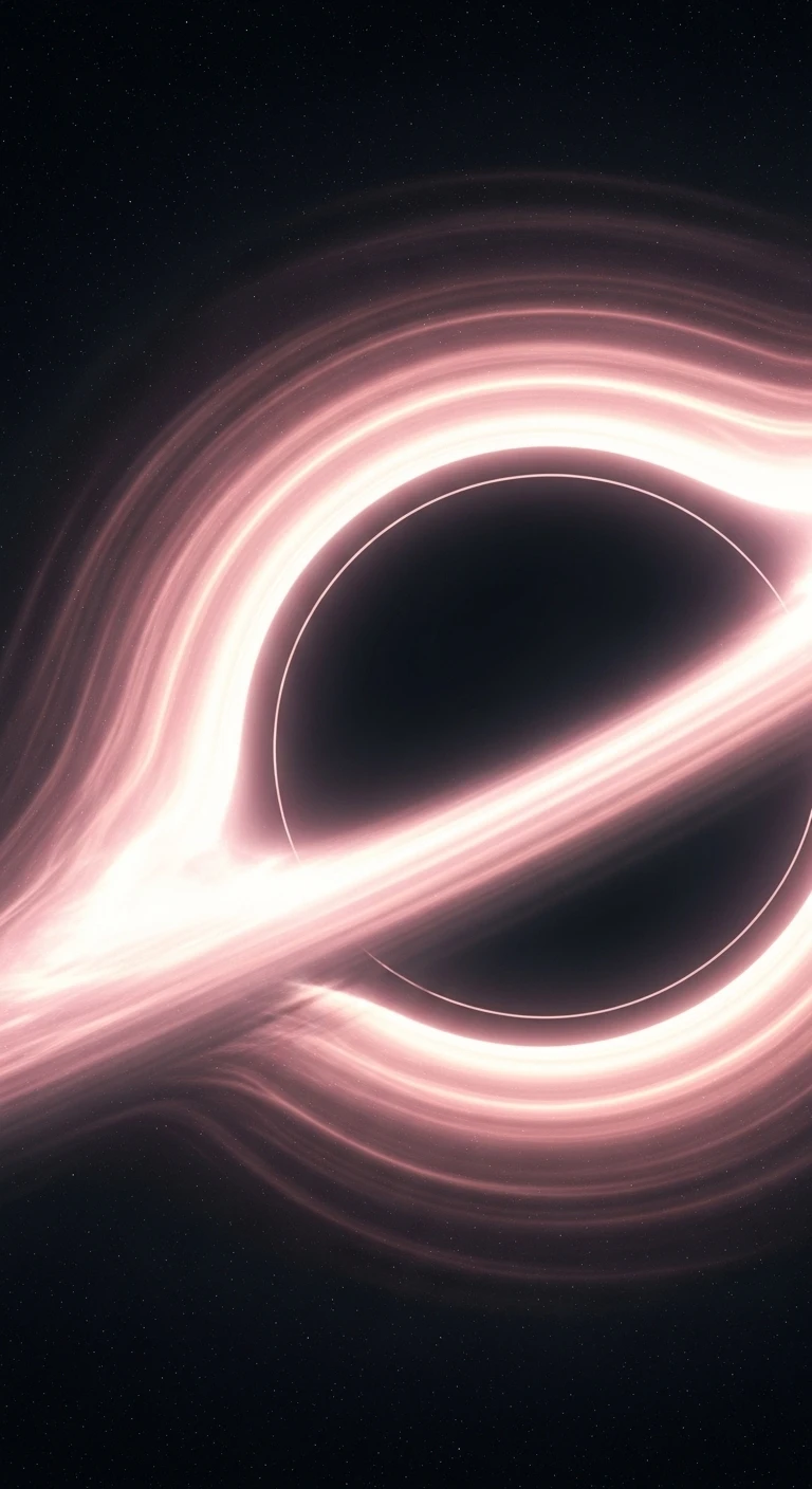 Deep space black hole with glowing pink accretion disk