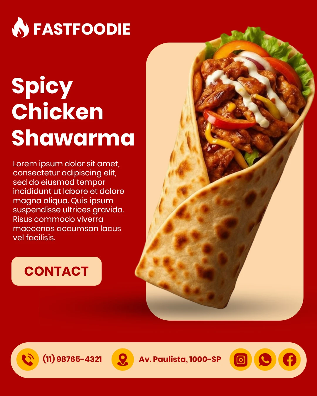 Spicy Chicken Shawarma Food Promotion Social Media Editable PSD Template