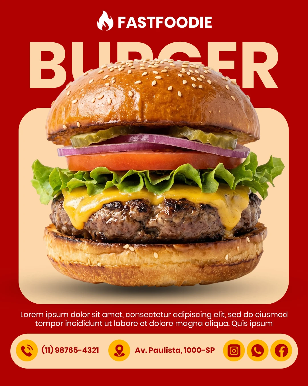 Delicious Gourmet Burger Restaurant Promotion Social Media Editable PSD Template