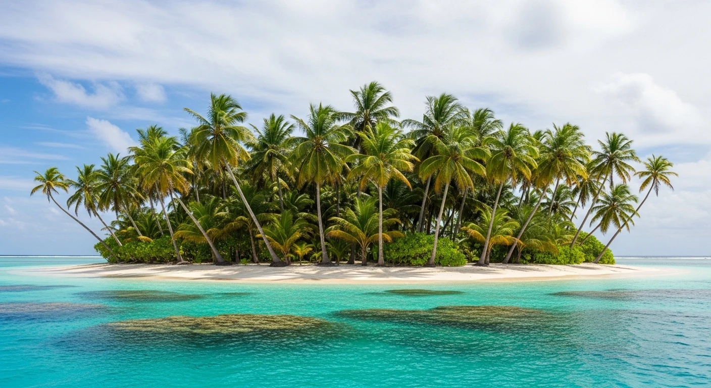 Tropical island with palm trees and turquoise ocean water