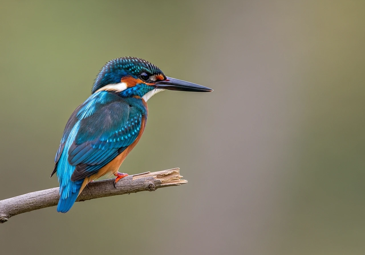 Common Kingfisher perched on a branch with blurred background