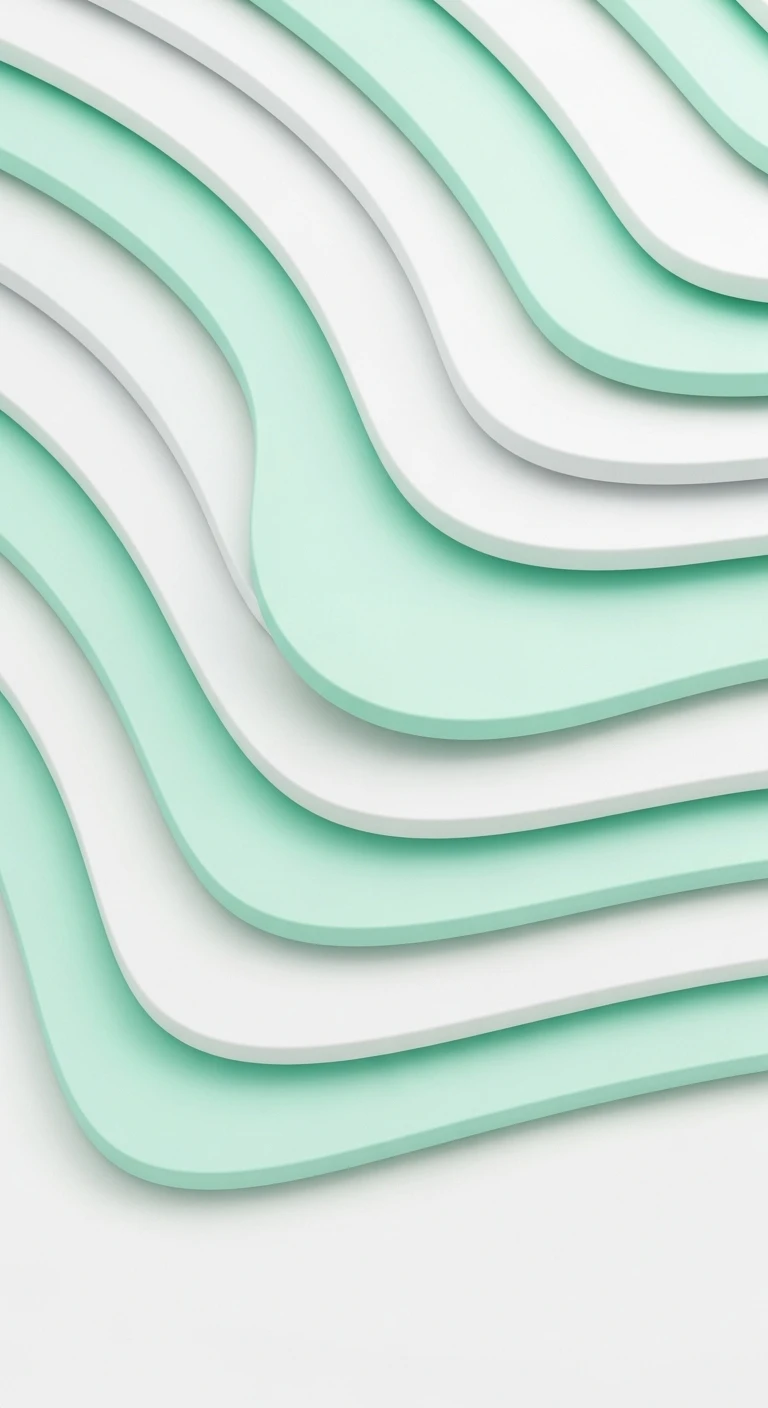 Abstract mint green and white 3D wavy layered background