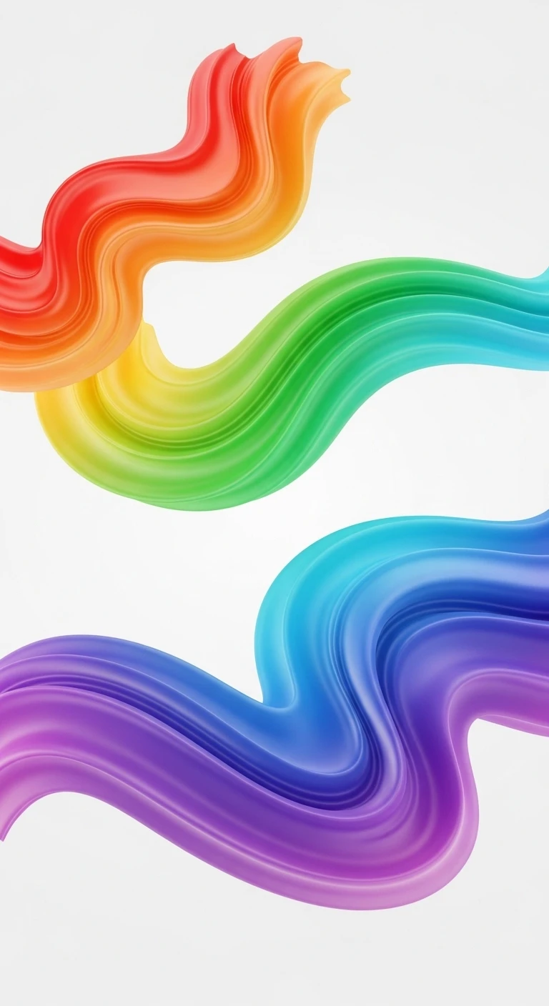 Abstract 3D rainbow fluid waves on white background
