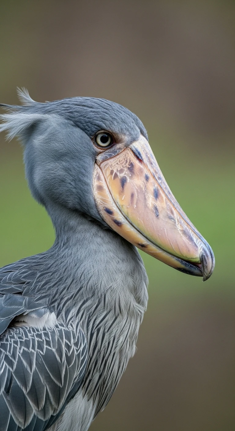 Close-up profile of a Shoebill stork in nature