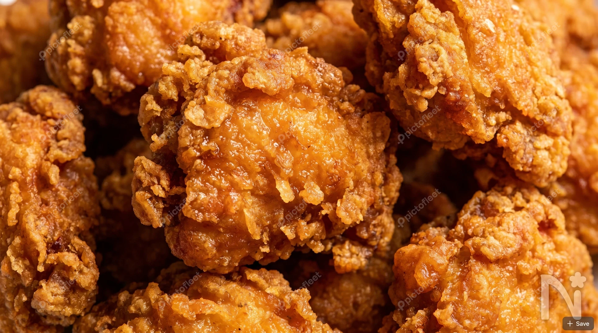 Close-up of crispy golden brown fried chicken pieces