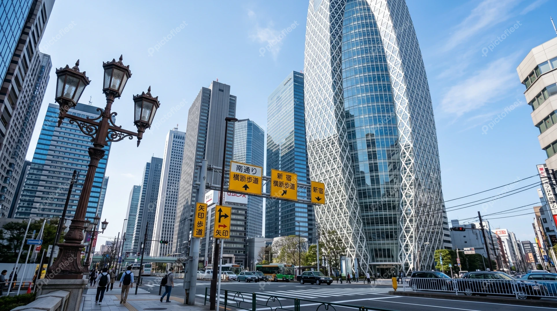 Modern skyscrapers and street life in Shinjuku, Tokyo, Japan