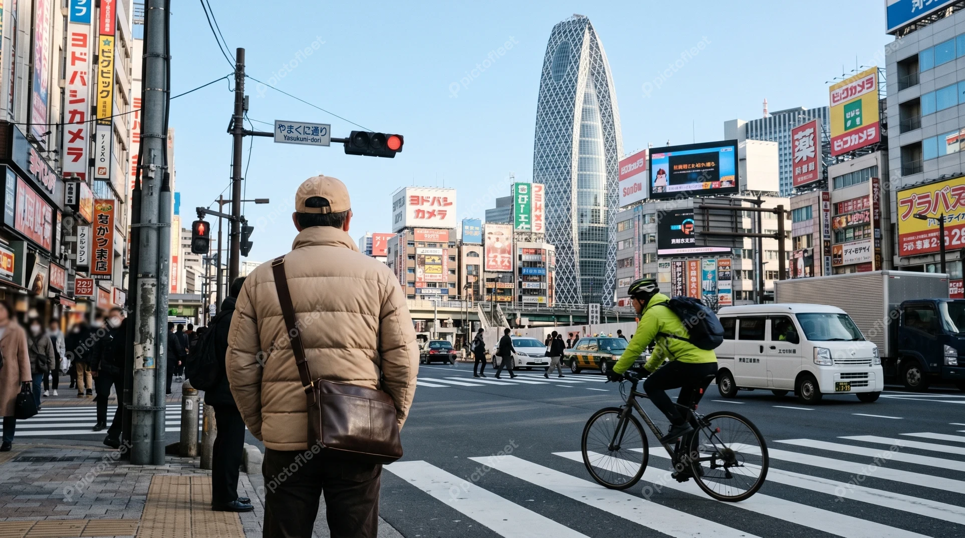Busy street crossing in Shinjuku district, Tokyo, Japan