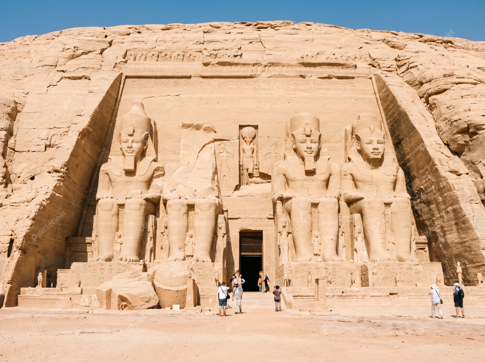 Colossal statues of Ramses II at Abu Simbel temple complex