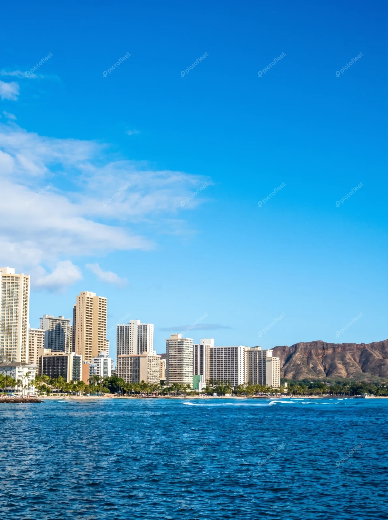 Waikiki beach skyline and Diamond Head in Honolulu Hawaii