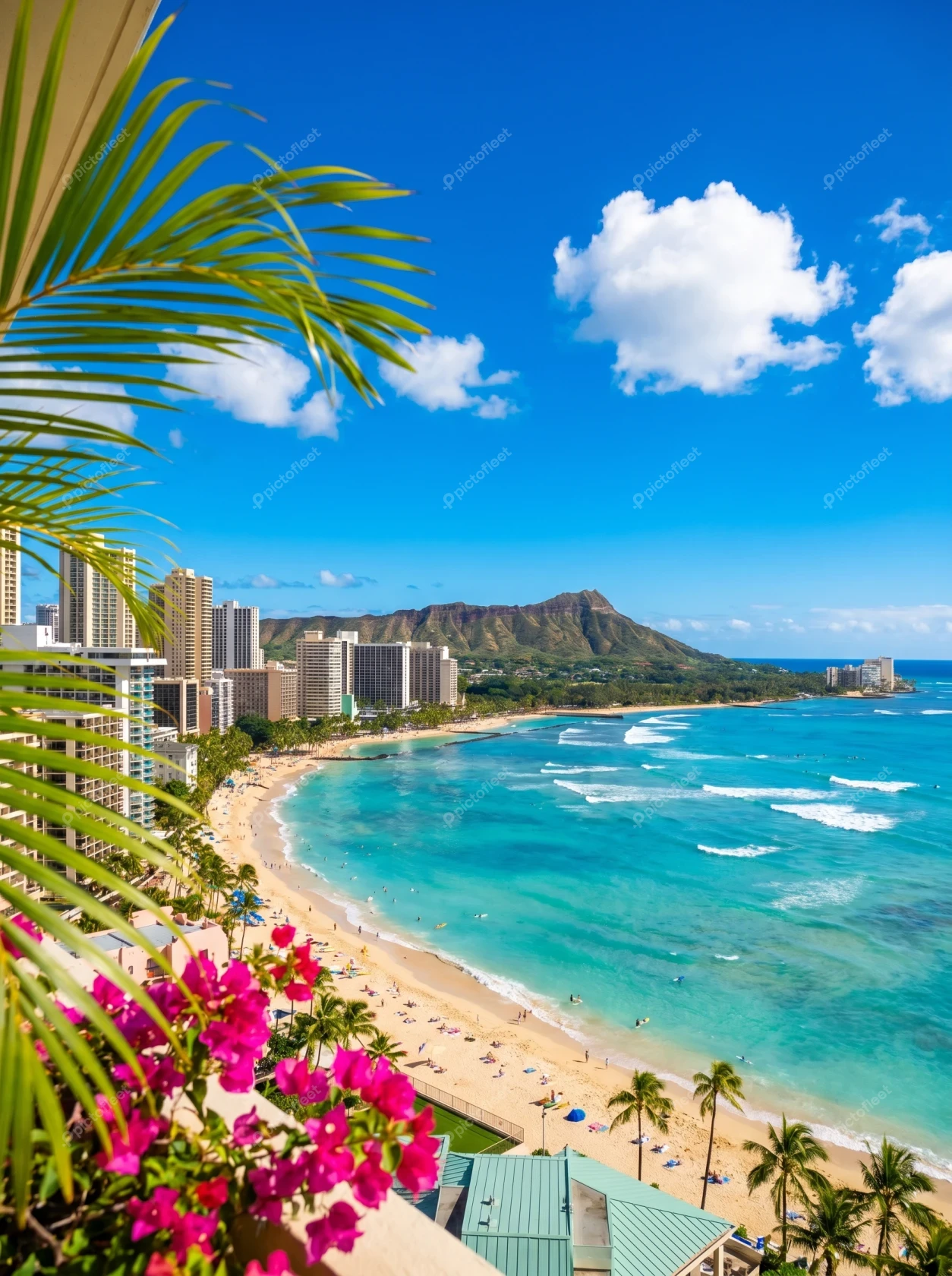 Waikiki Beach and Diamond Head crater view in Honolulu Hawaii