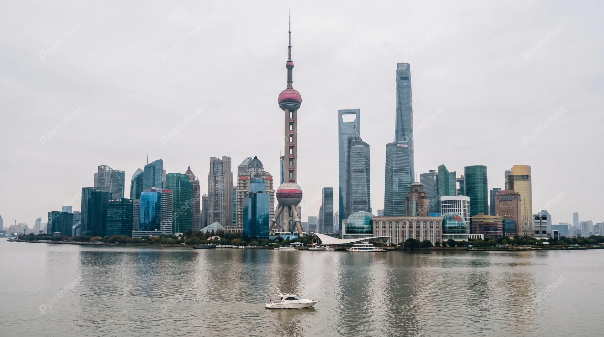 Shanghai Pudong skyline across the Huangpu River