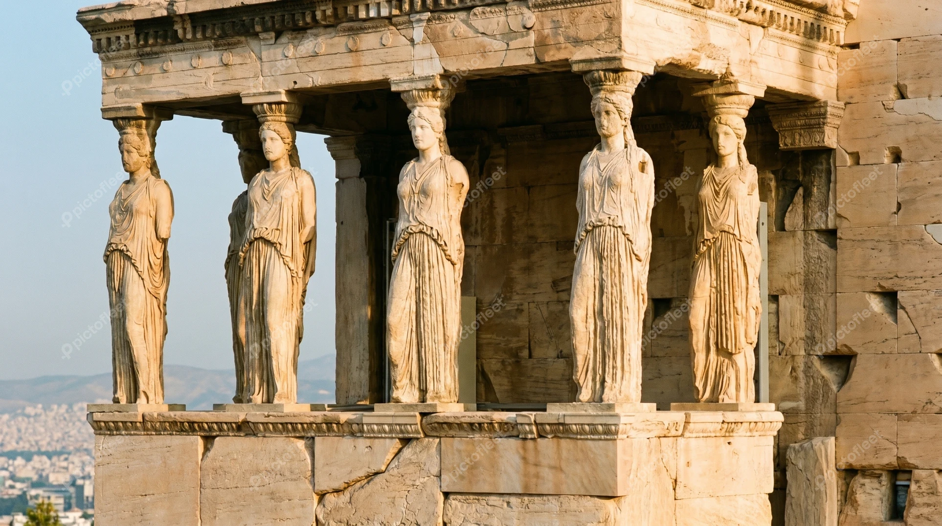 Caryatid statues on the Erechtheion at the Acropolis, Athens