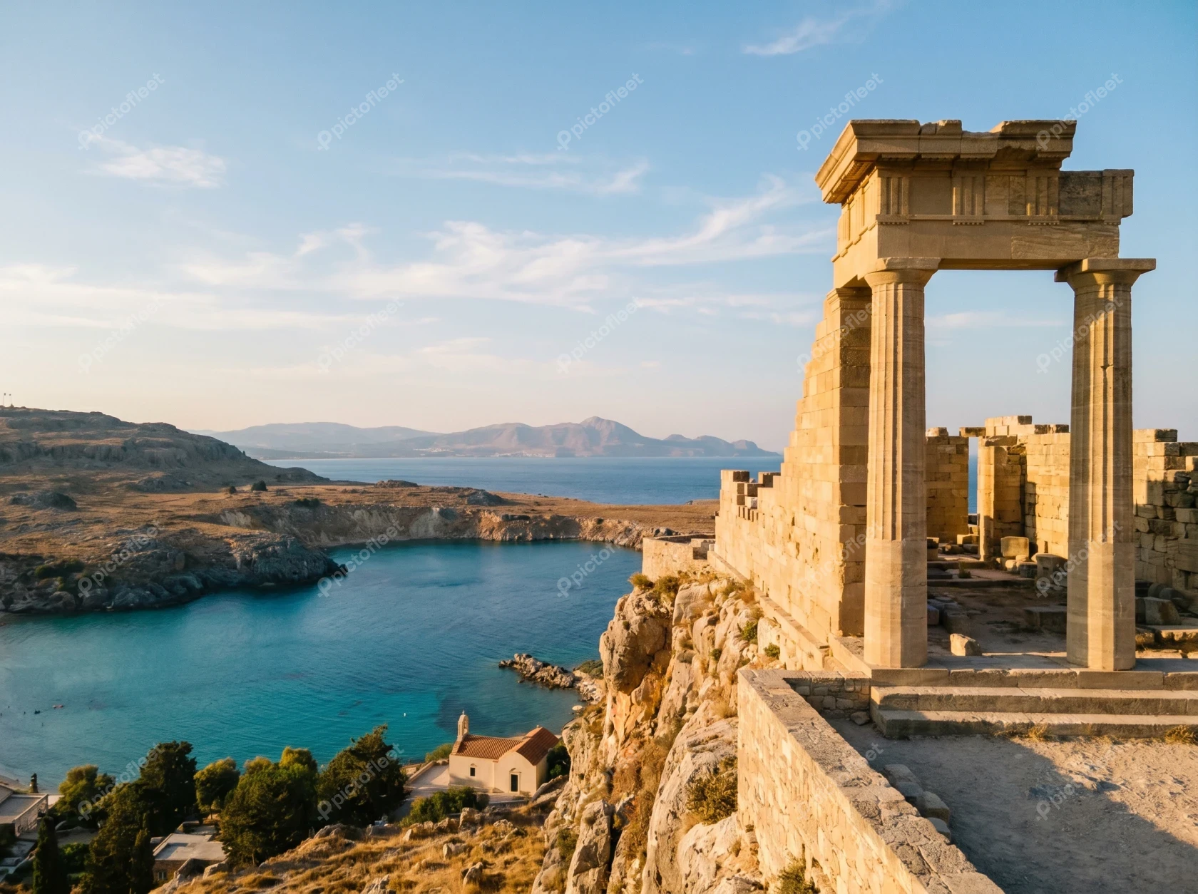 Ancient Acropolis of Lindos overlooking the Aegean Sea, Rhodes