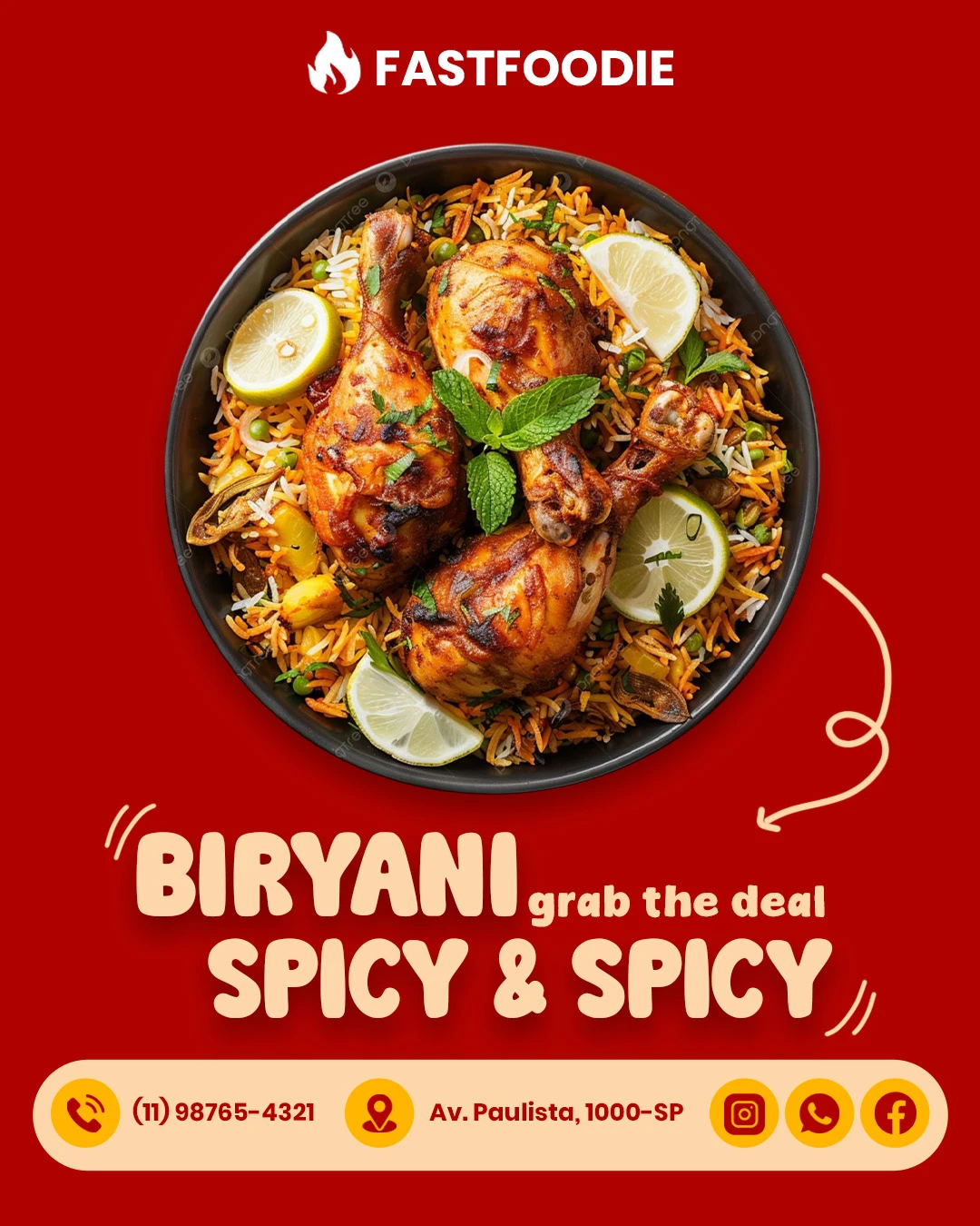 Spicy Chicken Biryani Food Promotion Social Media Post Editable PSD Template