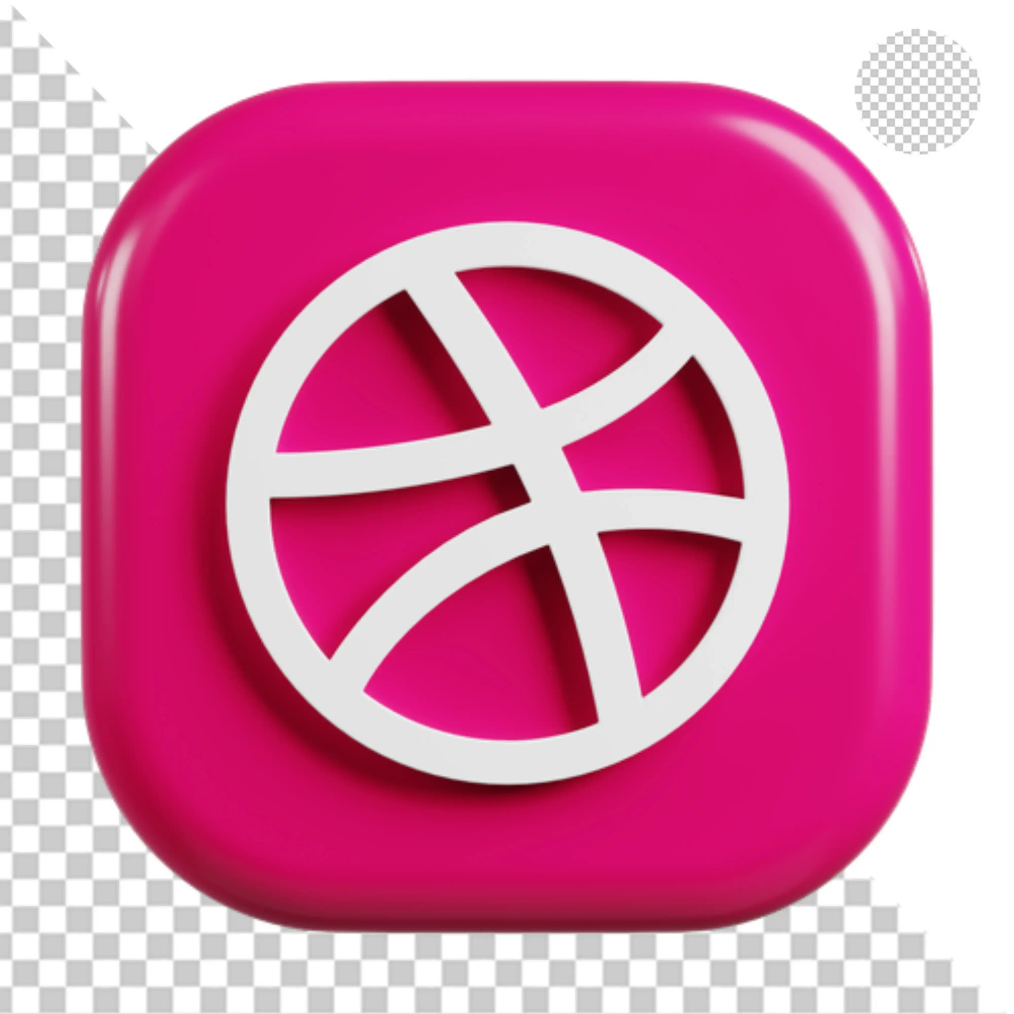 Glossy 3D Dribbble social media icon on pink square PNG Transparent Background
