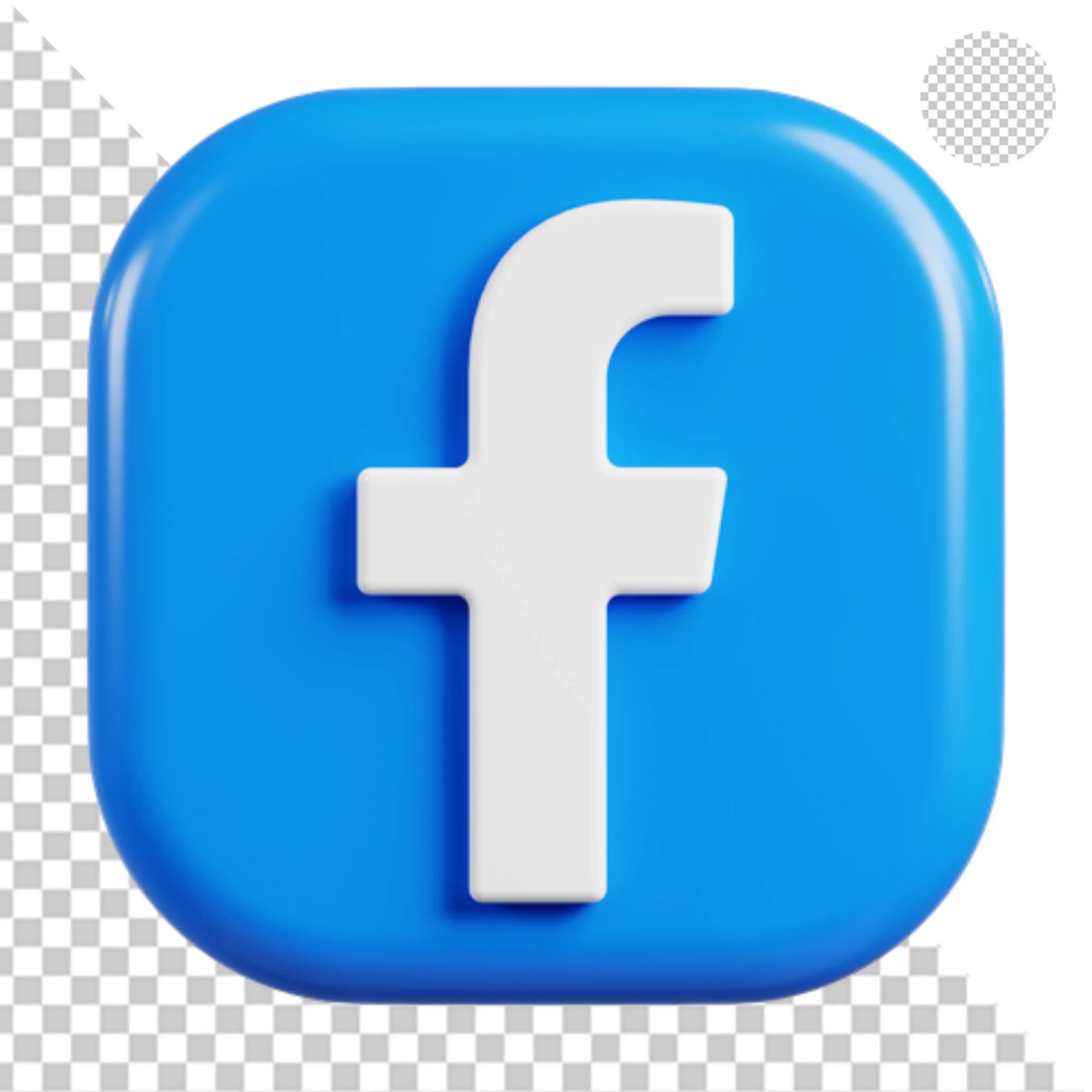 Glossy 3D Facebook logo icon on blue rounded square PNG Transparent Background