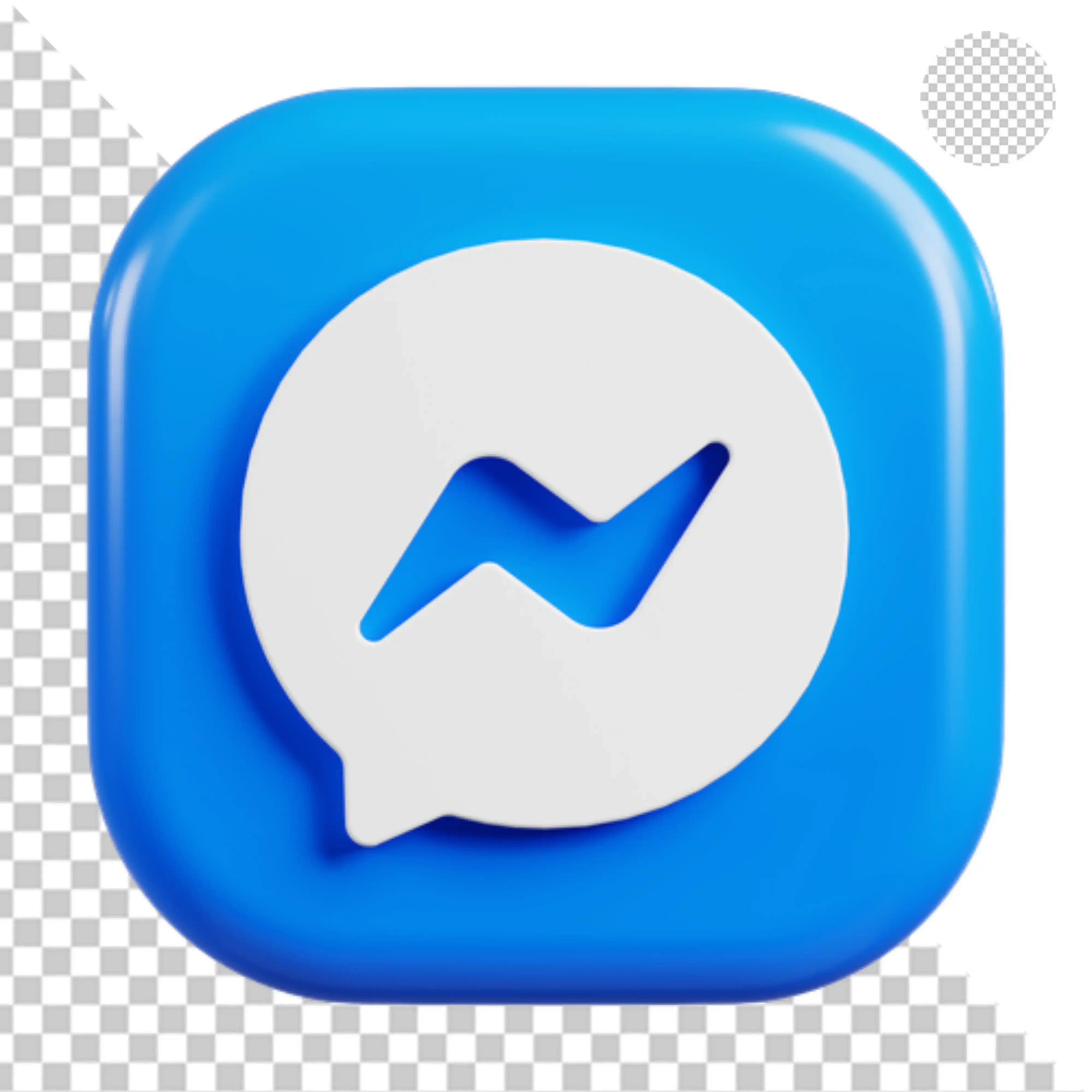 3D Facebook Messenger app icon on blue rounded square PNG Transparent Background
