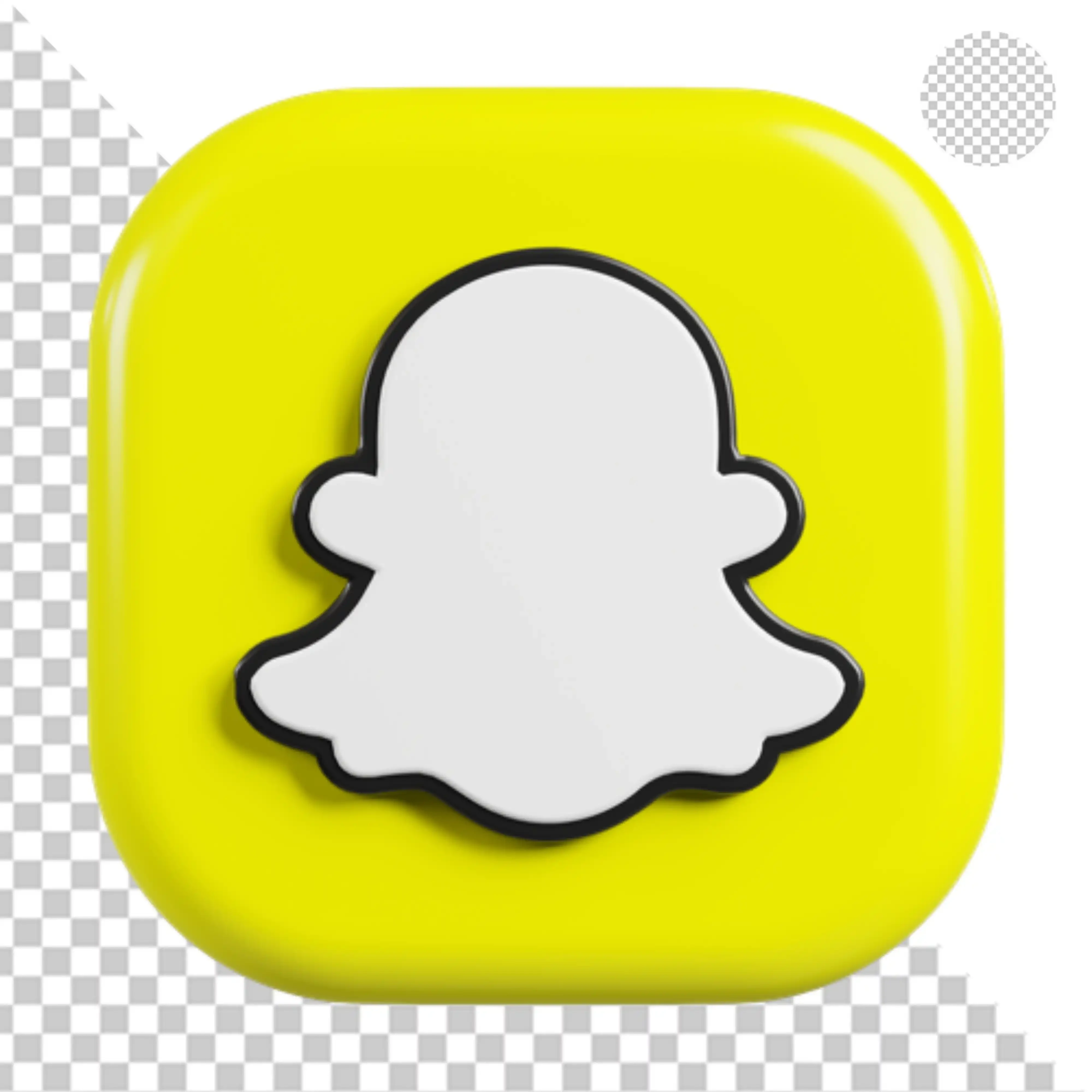 Yellow 3D Snapchat ghost logo button isolated PNG Transparent Background