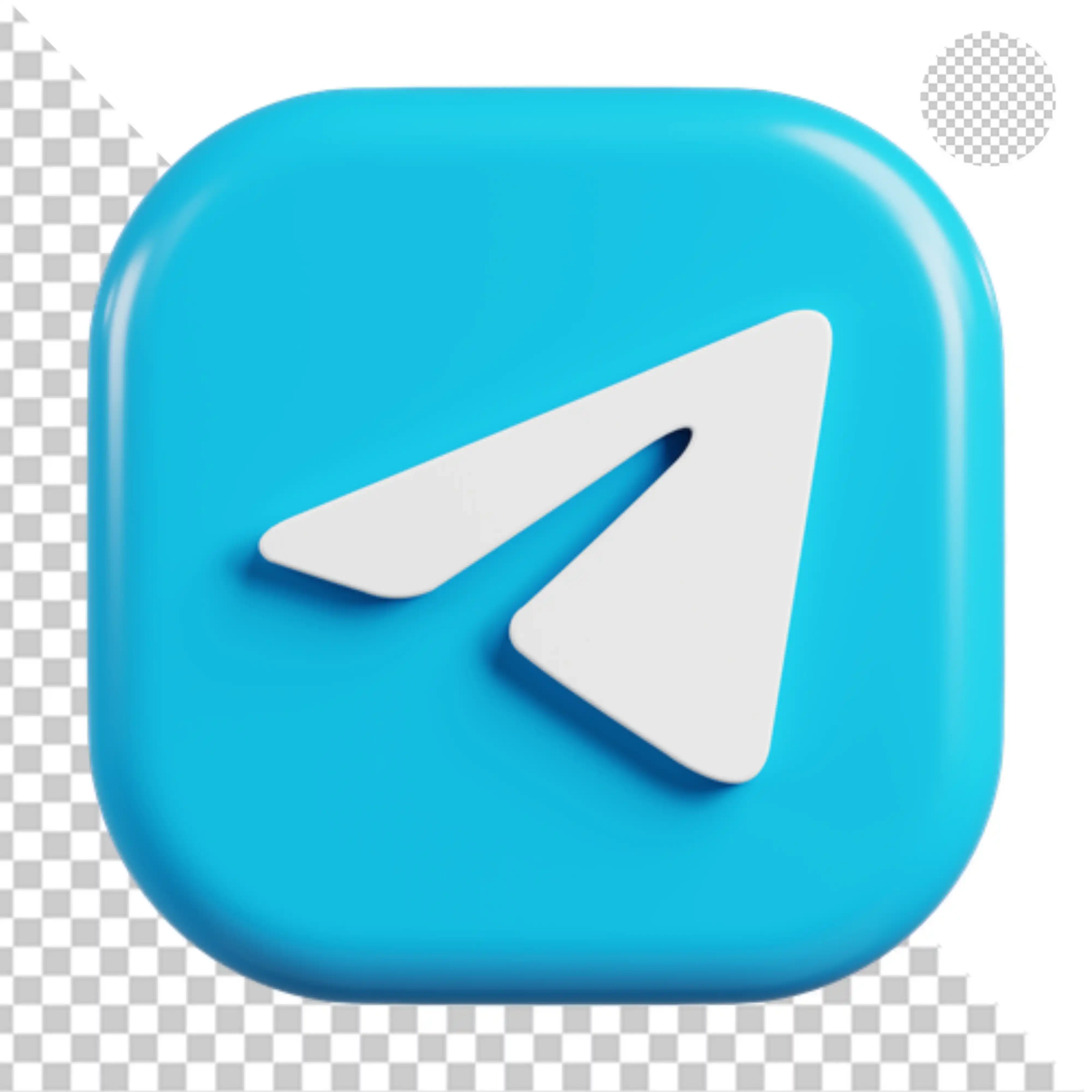 3D Telegram logo icon with glossy blue finish PNG Transparent Background