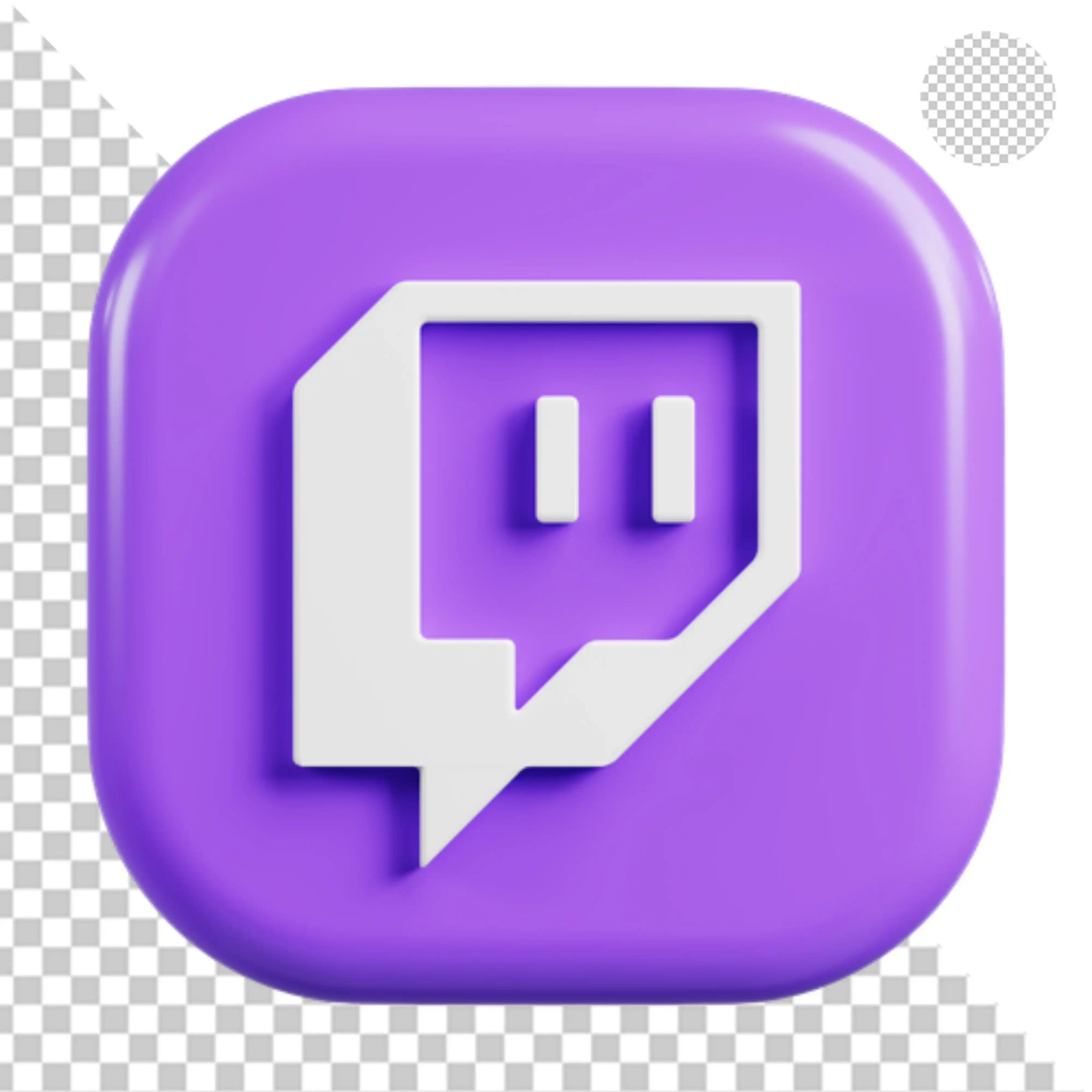 Purple 3D Twitch app icon with glossy finish PNG Transparent Background