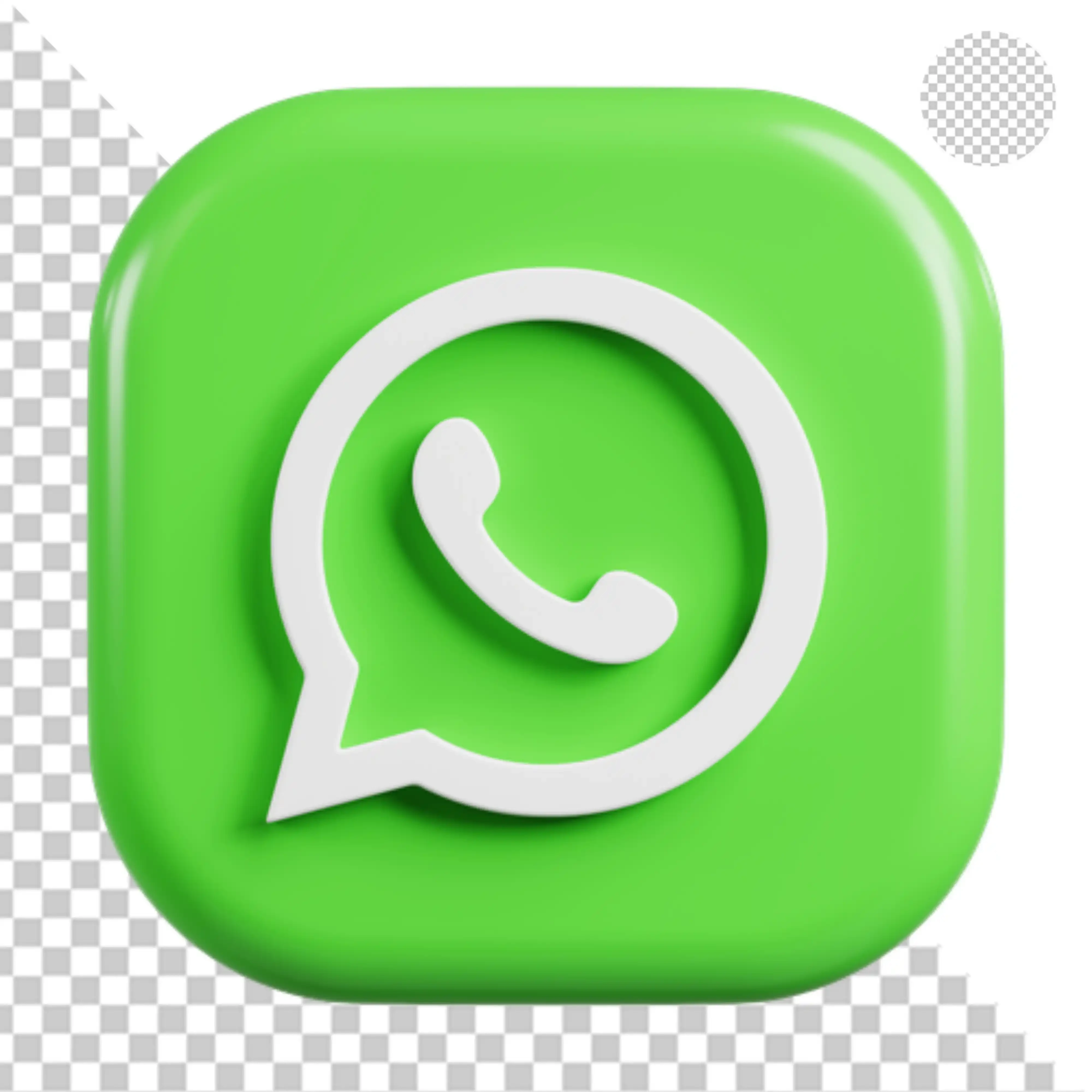 WhatsApp 3D icon with green background and white logo PNG Transparent Background