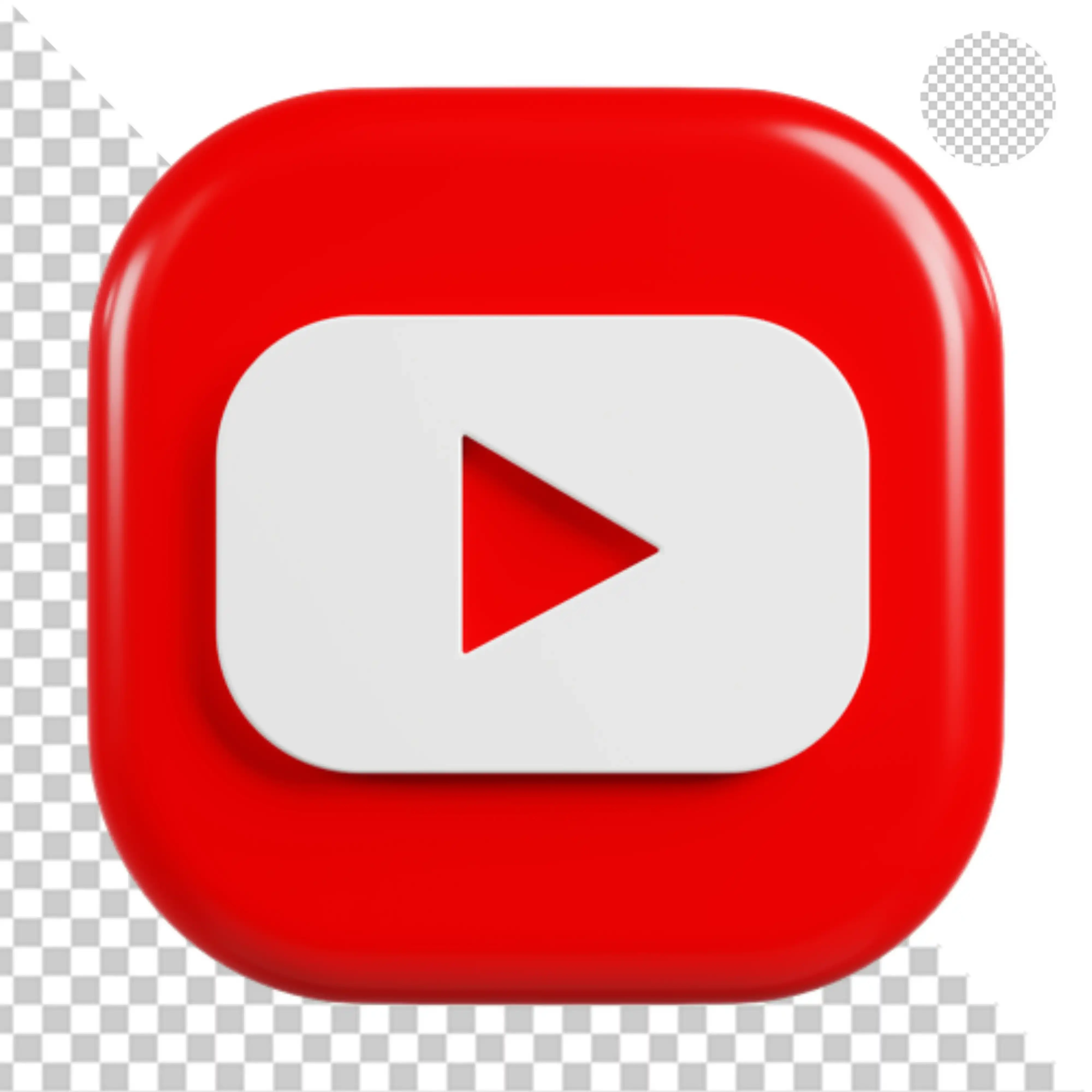 3D glossy YouTube logo icon button PNG Transparent Background