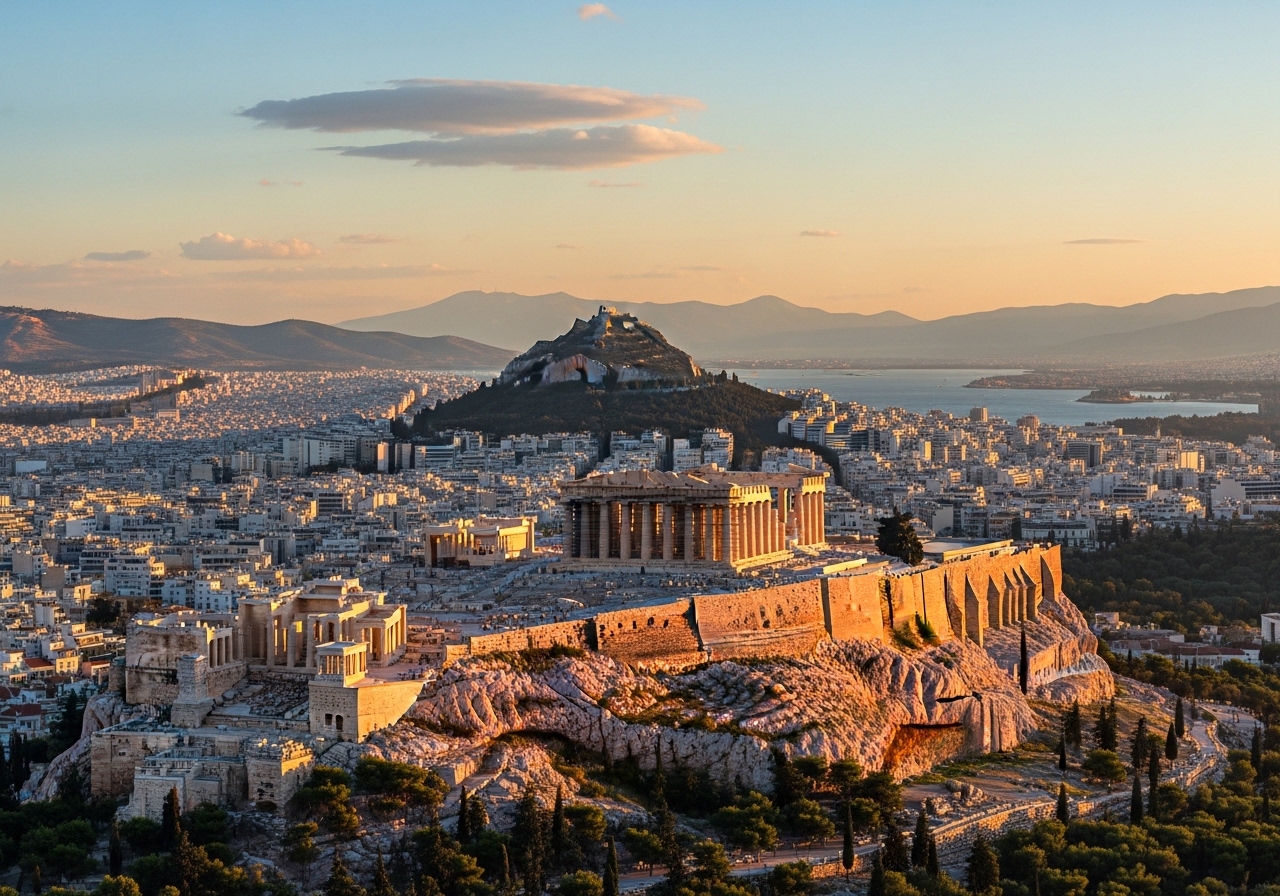 Sunset over the Acropolis of Athens