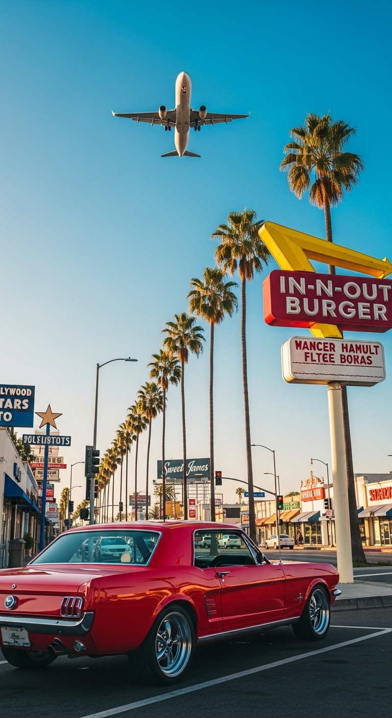 Classic California Vibes: Red Mustang and In-N-Out