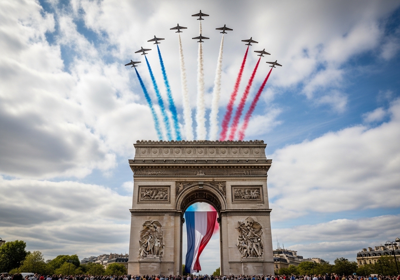 Patrouille de France Flyover at Arc de Triomphe