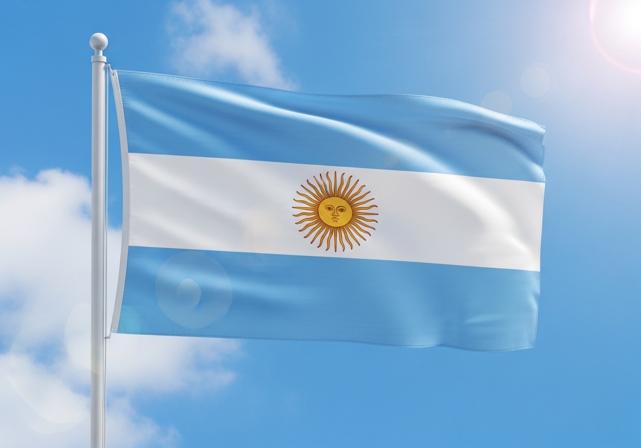 Argentine Flag Waving Proudly in a Sunny Sky