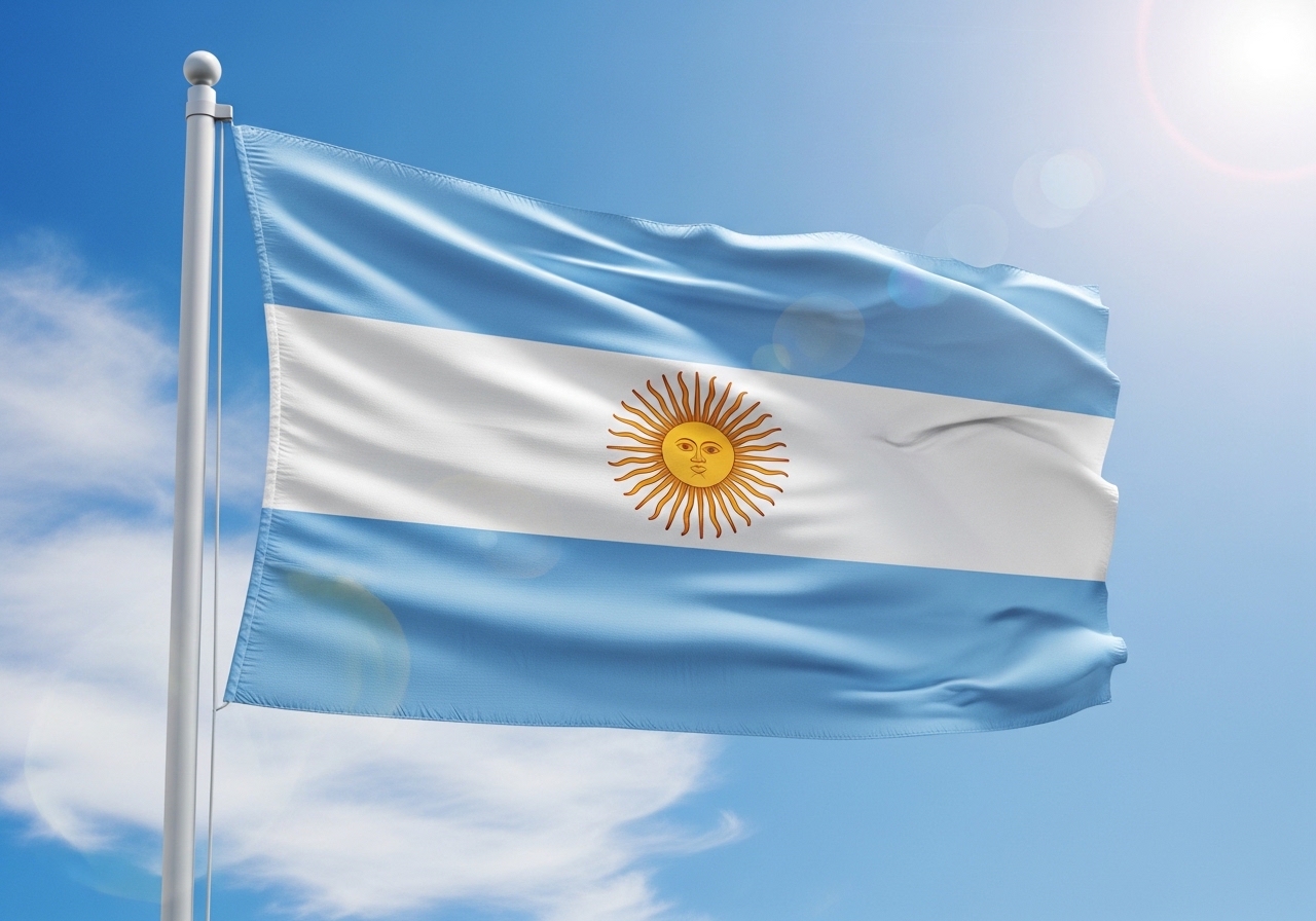 Flag of Argentina Waving in the Sky